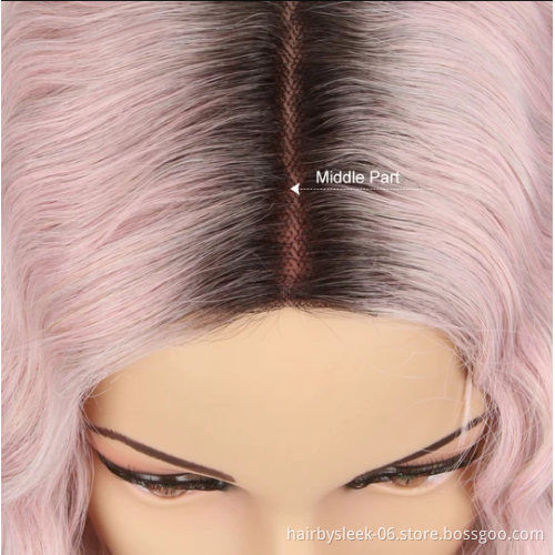 Rachel Synthetic Lace Wig 13.5 Inch Pink Color Water Wave High Heat Resistant Fiber Open Cap Sweet Bob Synthetic hair wigs